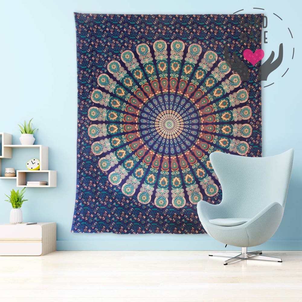 Blue Tapestry Wall Hanging Mandala Tapestries Indian Cotton